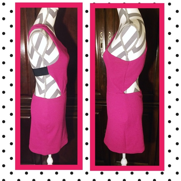 ASOS Fuchsia & Black Bodycon Strappy Dress - Picture 2 of 3